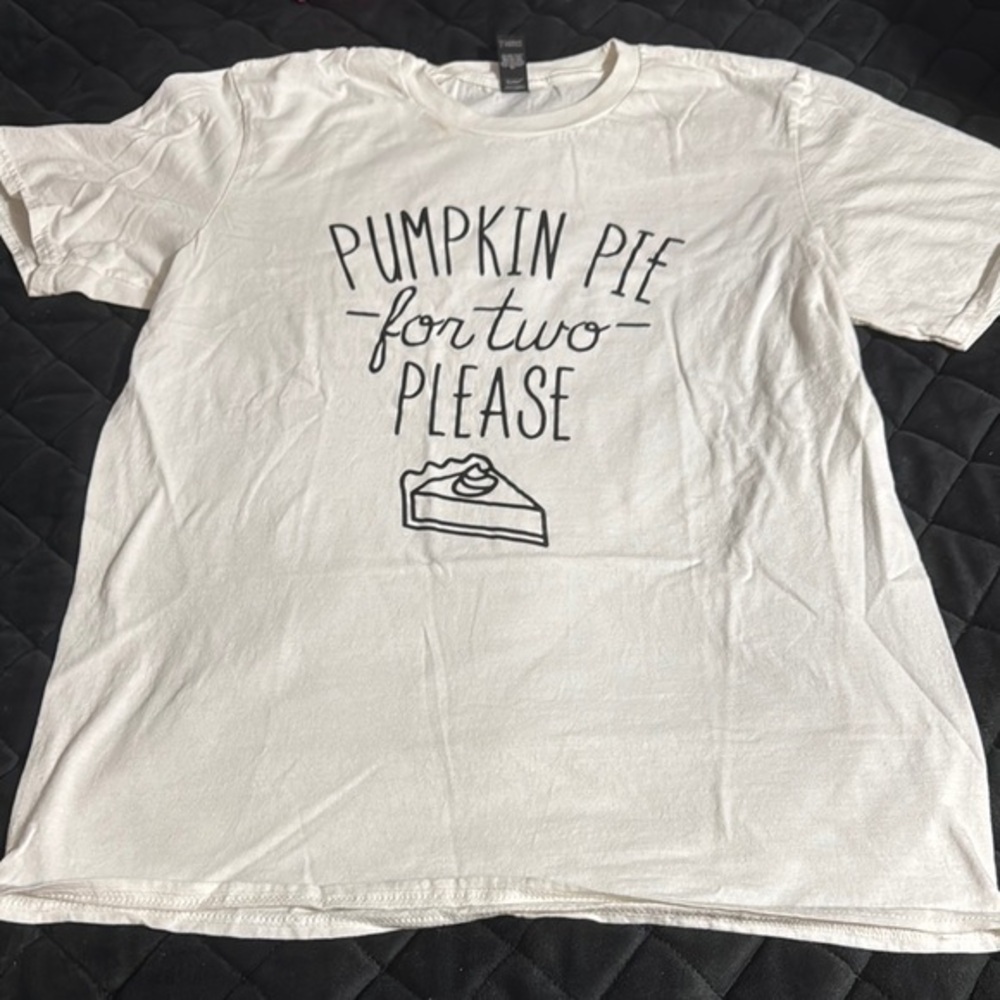 White Graphic Tee with Pumpkin Pie Print maternity